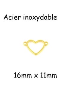 Perle connecteur cœur doré en acier inoxydable