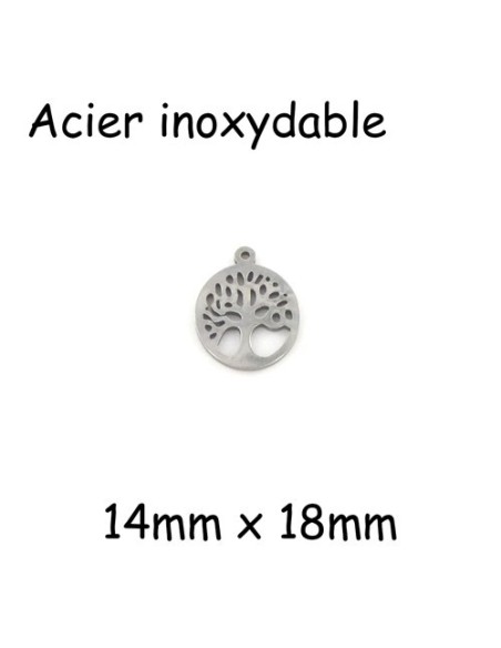 Petite breloque arbre de vie évidé en acier inoxydable argenté