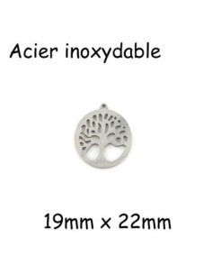 Pendentifs arbre de vie évidé 22mm en acier inoxydable argenté