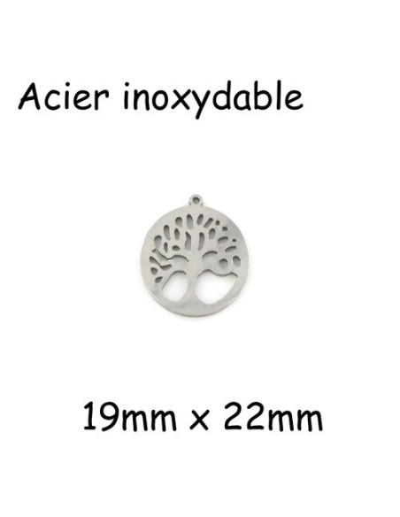 Pendentifs arbre de vie évidé 22mm en acier inoxydable argenté