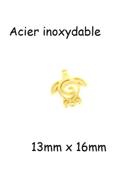 Perle connecteur tortue de mer en acier inox doré