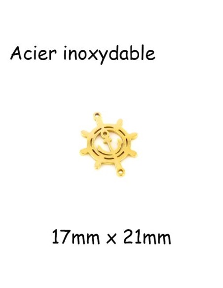 Connecteur gouvernail avec ancre marine en acier inox doré