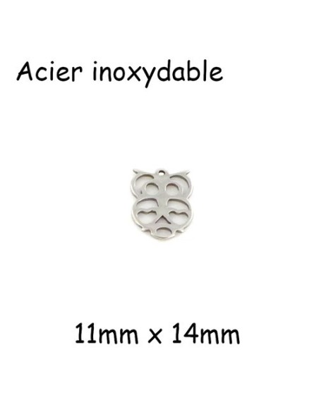 Breloque chouette hibou en acier inoxydable argenté pour création bijoux