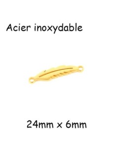 Perle Connecteur plume en acier inoxydable doré