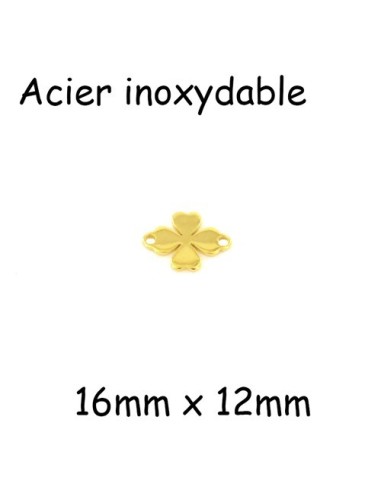 Perle connecteur trèfle à 4 feuilles porte-bonheur acier inox doré