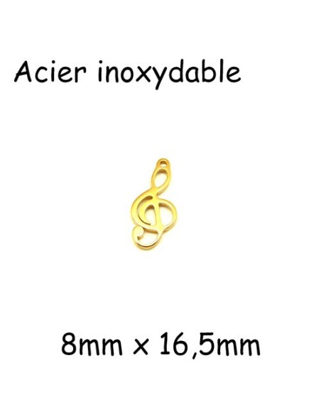 Breloque clé de sol en acier inox doré