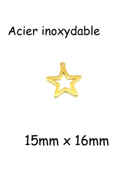 breloque étoile évidée en acier inoxydable doré