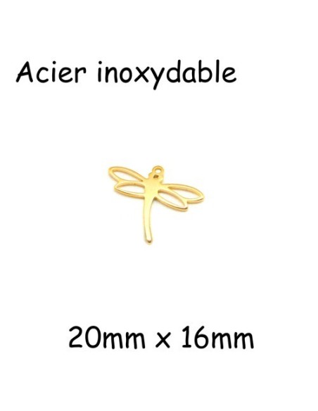Breloque libellule acier inoxydable doré