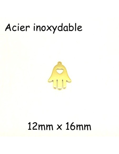 breloque main de Fatma avec coeur acier inox doré