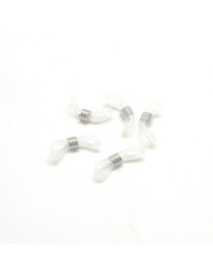 Attache cordon lunette, en silicone transparent et acier inox argenté