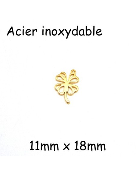 Breloque trèfle à 4 feuilles, porte-bonheur en acier inoxydable doré