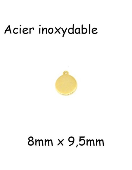 breloque sequin rond en acier inox doré