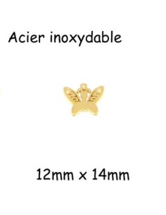 Breloque papillon doré ajouré en acier inoxydable