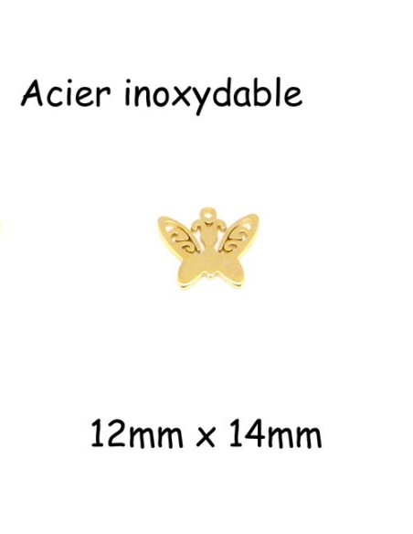 Breloque papillon doré ajouré en acier inoxydable