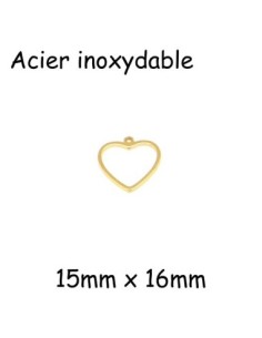 breloque coeur doré en acier inoxydable