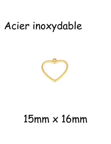breloque coeur doré en acier inoxydable