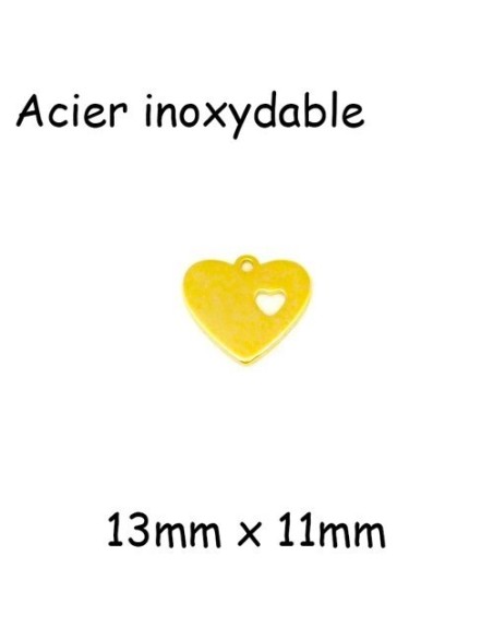 breloque coeur doré acier inoxydable