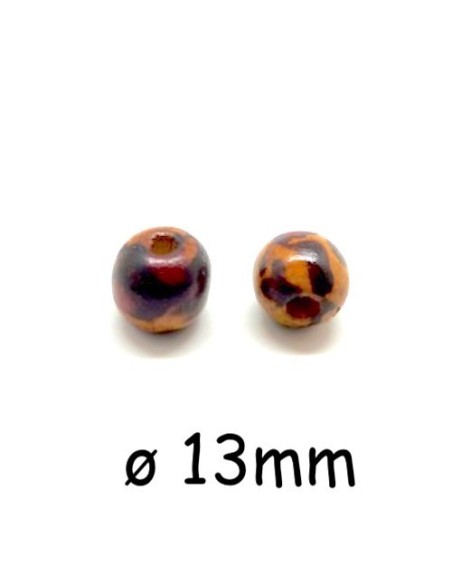 Perles rondes en bois colorées motif léopard
