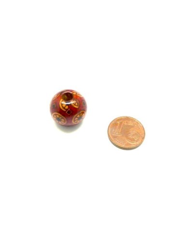 Perle ronde en bois à motif rouge et marron pour macramé 15mm