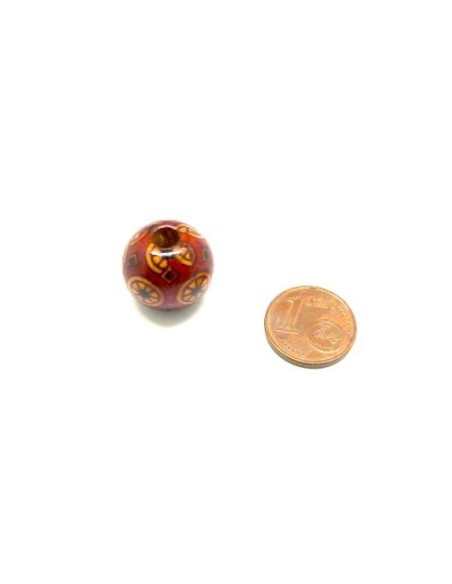 Perle ronde en bois à motif rouge et marron pour macramé 15mm