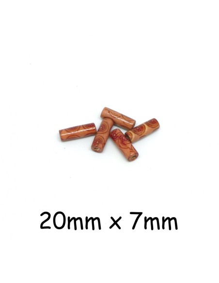 Perle tube en bois peint motif rosace