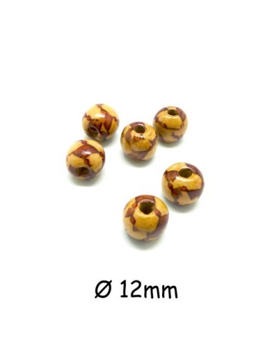 20 Perles rondes en bois motif rosace géométrique 12mm