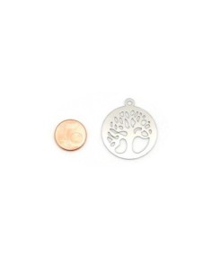 Pendentif rond arbre de vie en acier inoxydable argenté 2