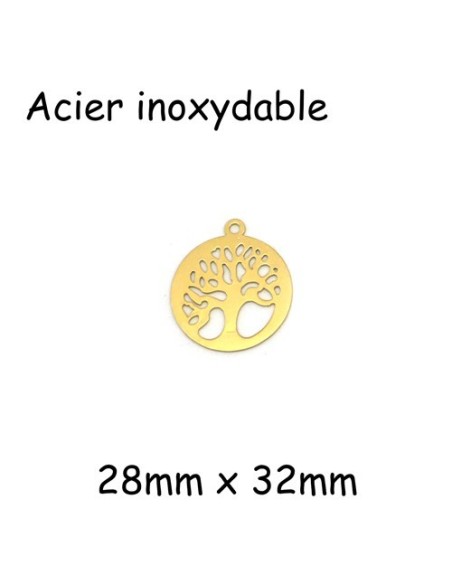 Pendentif arbre de vie en acier inoxydable doré