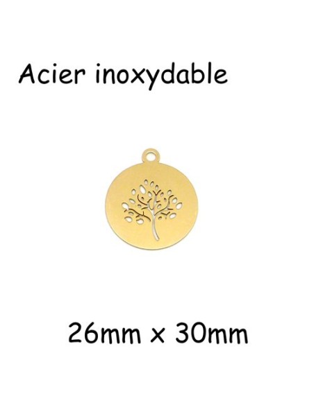 Pendentif arbre de vie en acier inox doré