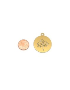 Pendentif arbre de vie en acier inox doré 2