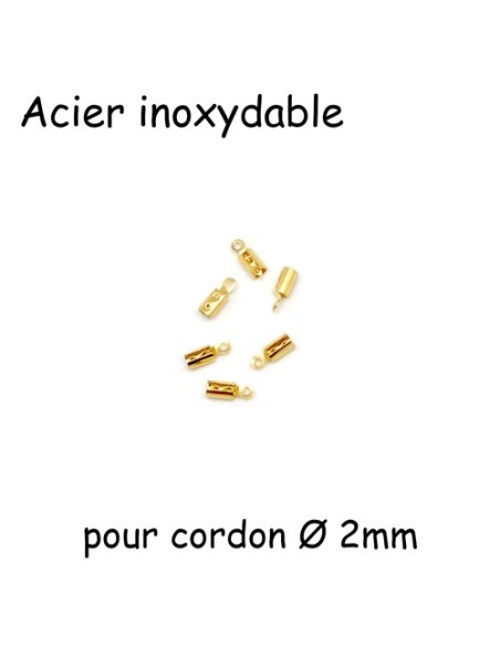 Fermoir avec serre fil pour cordon cuir de 2mm acier inox