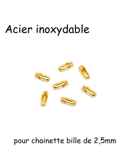 Fermoir chainette bille en acier inoxydable doré