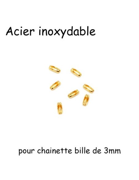 Embout pour chainette bille de 3mm en acier inox doré
