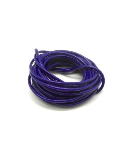 Lacet cuir rond 3mm de couleur bleu indigo violet
