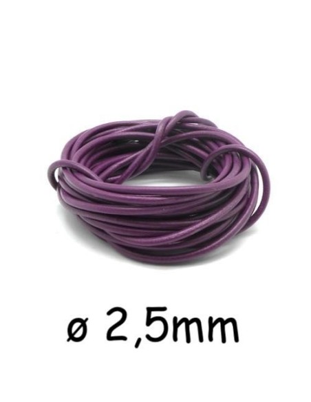 Cordon cuir rond 2,5mm violet pour création bijoux