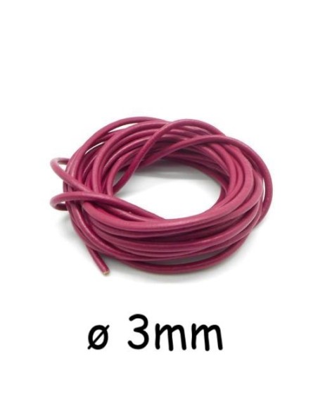 Cordon cuir rond 3mm rose fuchsia pour création DIY