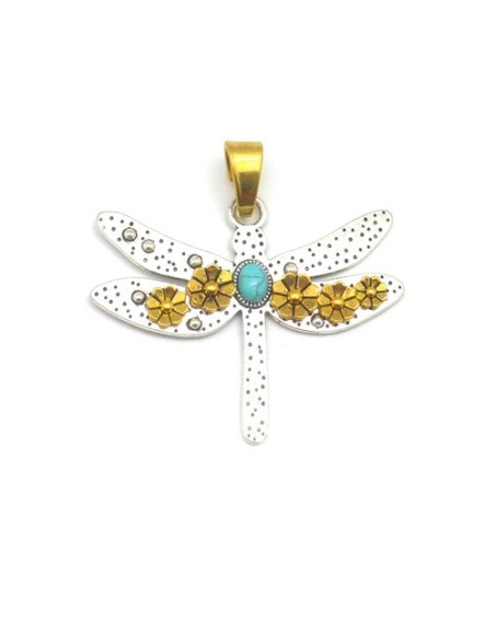 Grand pendentif libellule argenté et doré pour bijoux boho et ethnique