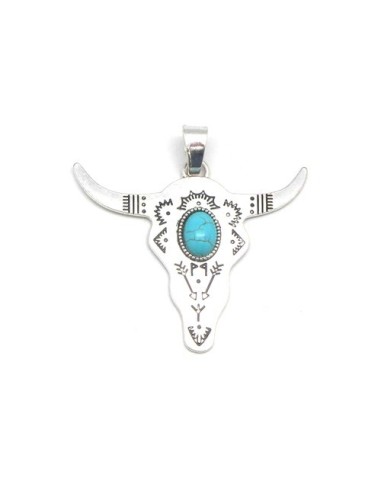 Grand Pendentif tête de buffle argenté style ethnique