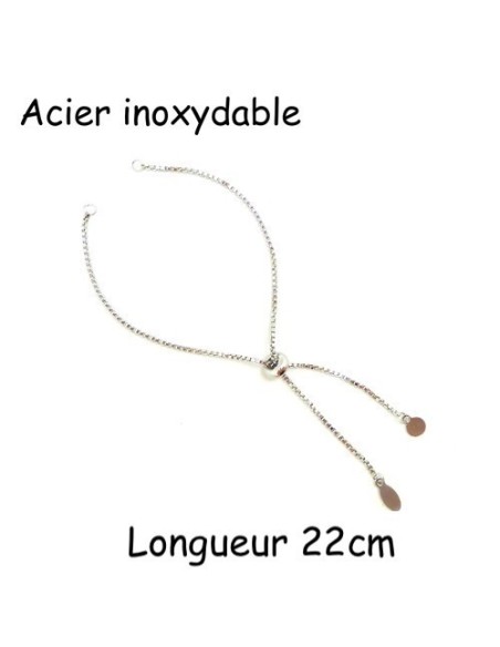 Bracelet réglable argenté en acier inoxydable maille vénitienne  Bracelet réglable argenté en acier inoxydable maille vénitienne