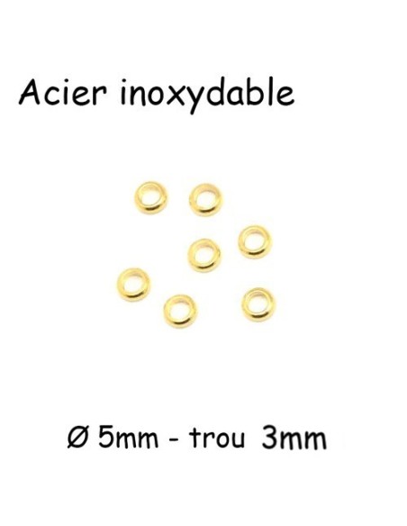 Perle rondelle doré en acier inoxydable à gros trou 5mm