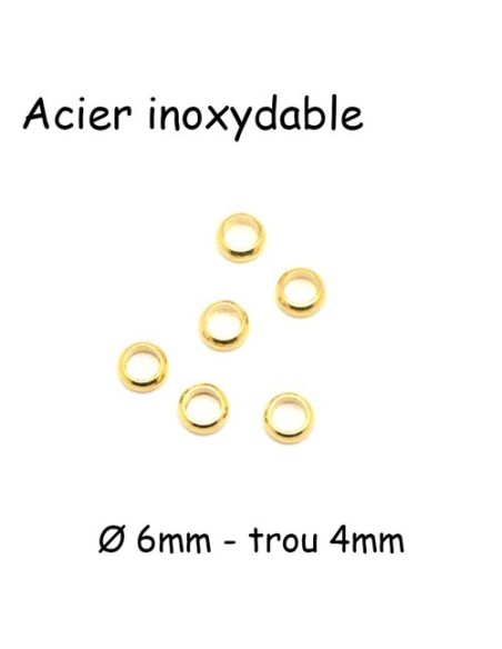 Perle rondelle à gros trou en acier inoxydable doré
