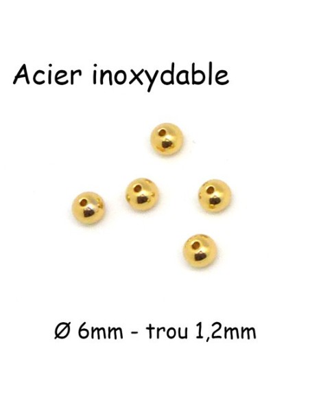 Perle ronde doré 6mm en acier inoxydable