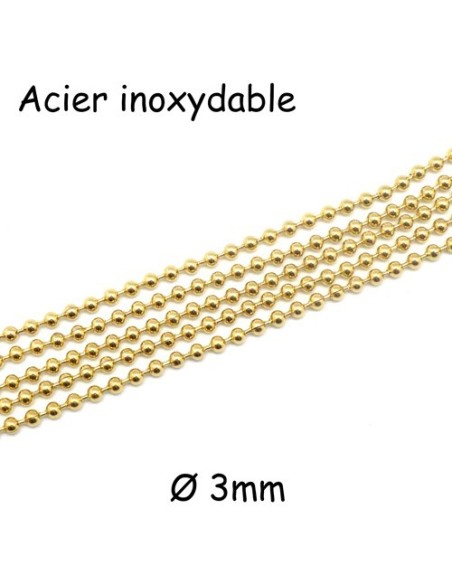 chainette bille 3mm en acier inoxydable doré