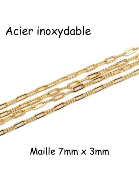 Chainette maille rectangle arrondi en acier inoxydable doré
