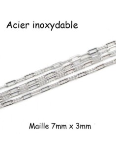 Chaine maille rectangle arrondi en acier inoxydable argenté