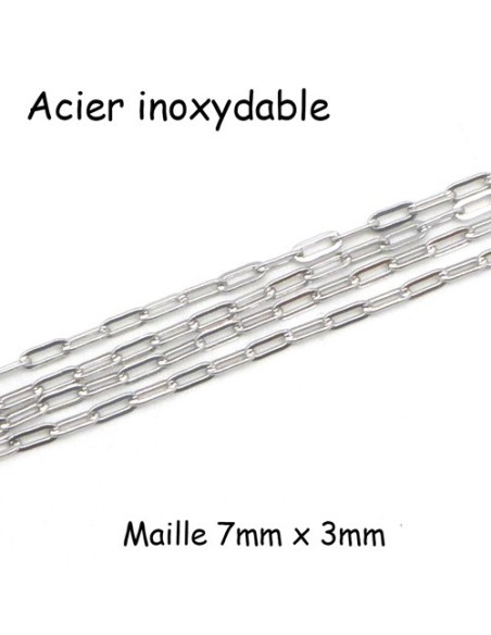 Chaine maille rectangle arrondi en acier inoxydable argenté Chaine maille rectangle arrondi en acier inoxydable argenté