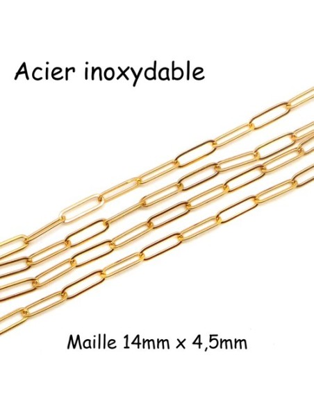 Chaine grosse maille trombone doré en acier inoxydable