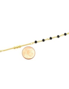 chaîne fine en laiton doré avec perles noires et billes dorées 2