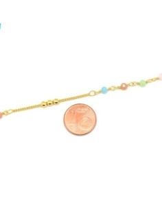 Chaîne fine en laiton doré avec perles pastel et billes dorées 2