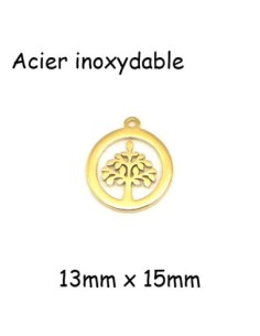 Breloque arbre de vie en acier inoxydable doré